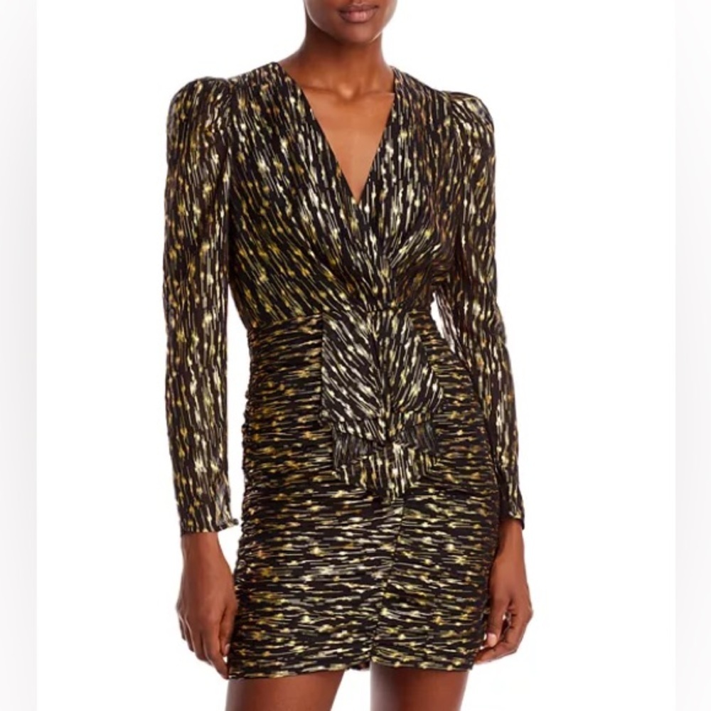 Aqua Jacquard Puff Sleeve Mini Dress